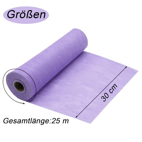 YUNSHANGHE Vlies Tischläufer, 30 cm x 25 m Tischdeko Tischläufer, Dekoratives Tischband für Taufe, Kommunion, Geburtstage, Hochzeiten und Party (Lila)