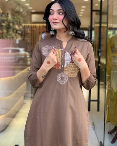 Image of Mehraj Online Store Women's Cotton Embroidery Straight Kurti Pant With Dupatta Set