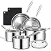 3 Ply Stainless Steel Cookware Set, AIVIKI 10-Pieces Pots and Pans Set, Induction Kitchen Cookware Set, Oven Safe to 500℉, Chef Quality Cooking Set w/Fry Pans, Saucepans, Dutch Oven, Kitchen Essential