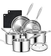 3 Ply Stainless Steel Cookware Set, AIVIKI 10-Pieces Pots and Pans Set, Induction Kitchen Cookwar...