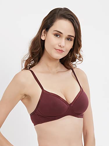 Image of SOIE Women's Solid Semi /Medium Coverage Padded Non-Wired Satin Panelled T-Shirt Bra