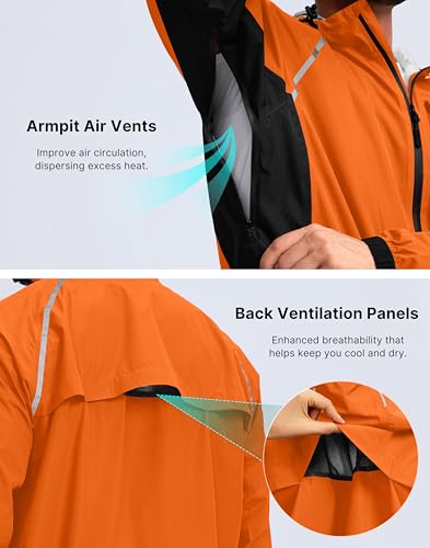 Image of Bikewa Men's Cycling Rain Jackets Waterproof Running Bike Windbreaker Lightweight Packable Hooded Jacket