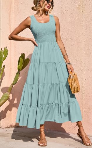 Image of PRETTYGARDEN Women's 2026 Casual Loose Plain Maxi Sundress Smocked Tank Dress Sleeveless Summer Beach Tiered Long Dresses
