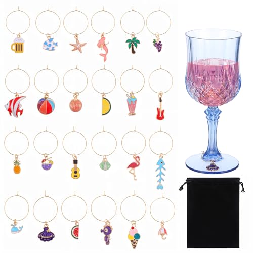 Telooco 24Pcs Wine Glass Charms, Personalized Drink Charms Funny Wine Glass Identifiers for Tasting Party Decorations