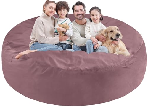 7FT Bean Bag Chair, Large Bean Bag Chairs with Memory Foam Filled, Fluffy Beanbag Sofa with Dutch Velvet Cover, Round BeanBag Chairs for Living Room, Playroom - Dusty Pink