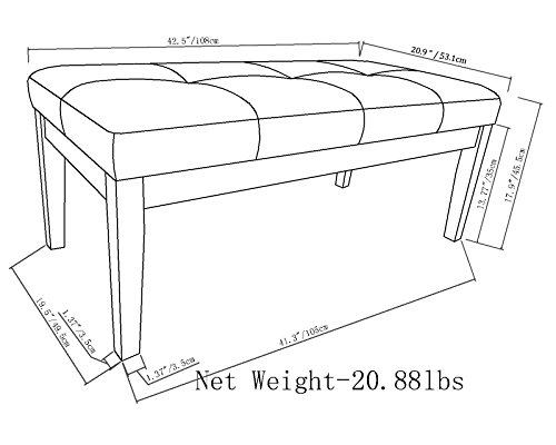 SIMPLIHOME Lacey 41 inch Wide Contemporary Rectangle Tufted Ottoman Bench in Distressed Saddle Brown Vegan Faux Leather, Assembled, For the Living Room and Bedroom