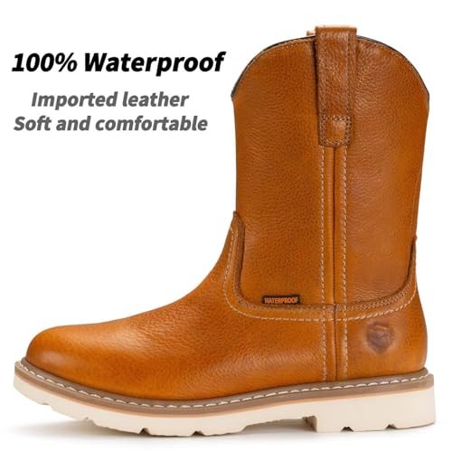 SUREWAY 10in Mens Soft/Steel Toe Waterproof Wellington Work Boot,Heavy Duty Pull On Leather Work Boots,Goodyear Welted,Full Grain Leather,Industrial Safety boot Classic Cowboy Boot,EH Rated3