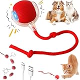 Purrmitive 2025 Durable Interactive Cat Toys for Indoor Cats, Dog Toys Ball, Rolling Pet Ball, Smart Automatic Cat Chase Balls Toy, Upgraded Speedy Tail Kitten Toy for Bored Indoor Adult Pets (Red)