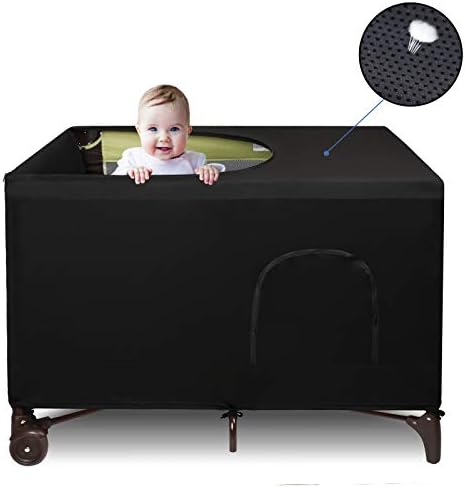 Dofilachy Blackout Cover for Pack N Play - Crib Blackout Cover Tent - Canopy Cover - Breathable Travel Crib Tent - Portable Stretchy Blackout Tent