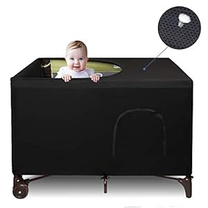 Dofilachy Pack N Play Crib Canopy Cover|Breathable Travel Crib Tent-Portable Stretchy Blackout Tent (Black)