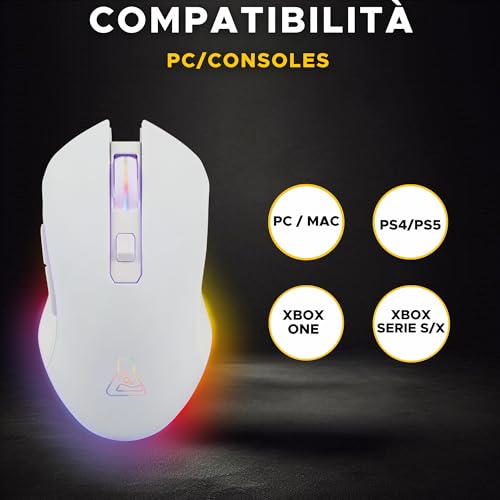 The G-Lab - Kult Helium Wireless - Souris Gamer sans Fil Blanche- Capteur Optique 6400 DPI, Rétroéclairage 7 Couleurs, 6 Boutons - Souris Gaming Ultra réactive- Compatible PC/PS4/PS5 – Blanche - 2024 - Mouse gaming - Immagine 5