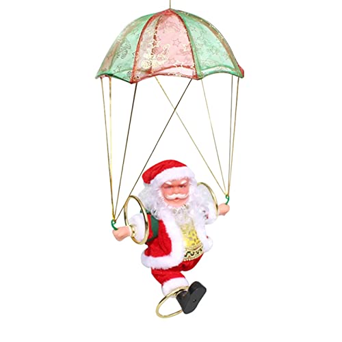 SYNYEY 2 Pcs Adorno Colgante de paracaídas, Paracaídas de Papá Noel Eléctrico, Papá Noel Bailando y Cantando, Adornos navideños creativos, muñeco Musical, Juguete Colgante para niños Cover