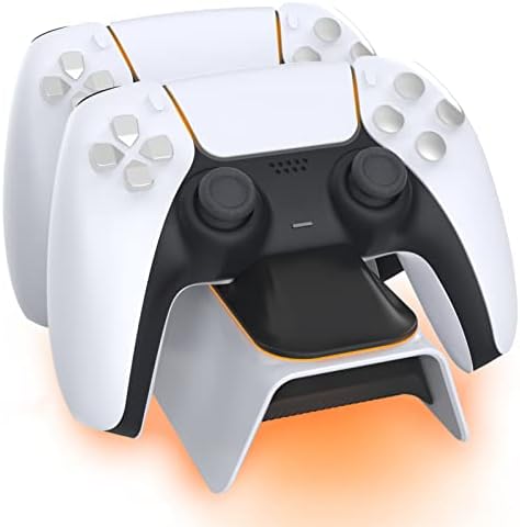 NexiGo Enhanced PS5 Controller Charger, Playstation 5 Charging Station with LED Indicator, High Speed, Fast Charging Dock for Sony DualSense Controller, White