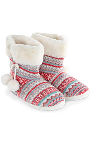 Addison Meadow Womens Slipper Boots - Womens Slippers, Pink Fair Isle, Sm 6-7