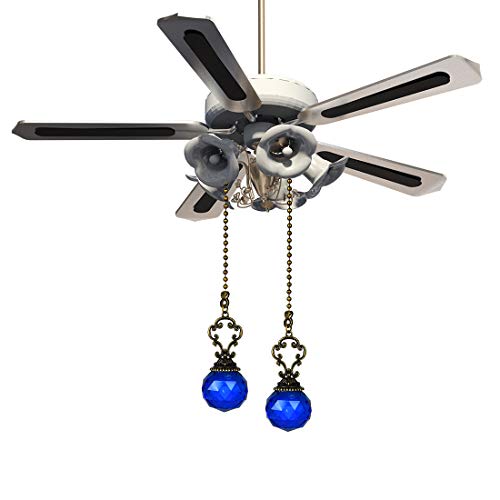 Image of Set of 2 Vintage-Style Blue Fan Pull Ceiling Fan Chain Pulls Crystal Prism Ball