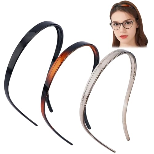 TOBATOBA Flex No Pressure Headbands for Glasses Wearers, Sunglasses Headband No Headache Comfortable Head bands, Plastic Hairbands with Teeth, Non Slip for Women Girls