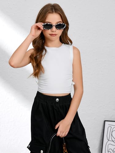 Image of Milumia Girl's Ruched Knot Side Tank Top Crew Neck Sleeveless Basic Crop Tops