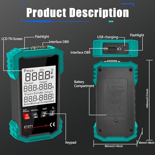 Multimètre Numérique Écran LCD 2000W pour diagnostic de module PV - 5