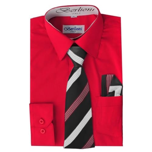 Italy Toddlers Kids Boys Long Sleeve Dress Shirt Set with Tie & Hanky