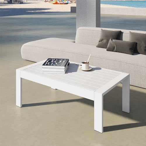 All-Weather Aluminum Outdoor Coffee Table, Modern Coffee Table for Outside, Rectangle Patio Coffee Table for Balcony Garden, White by Kiss the Water - Image 8