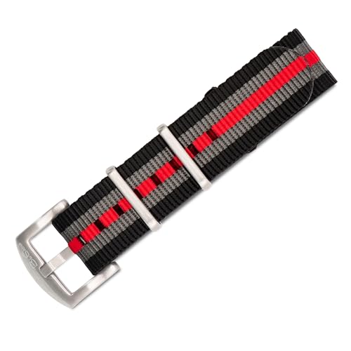 BluShark - Original Collection Military-Style Waterproof Watch Strap, Fits All Timepiece Brands, Durable Nylon Wristwatch Accessories with Stainless Steel Buckle, Bond Red, 22mm
