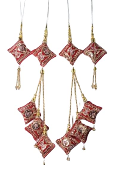 GenericACOM Latkan Handmade for Women Lehanga Bridal Hanging Tassels Fabrice Velvet Fancy Color Pink & Red 2 PC