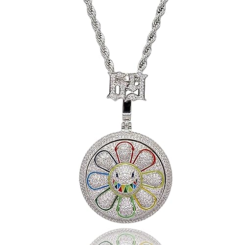 Collier Hip Hop diamant lab tourneur 69 avec pendentif dents de requin et marguerite unisexe