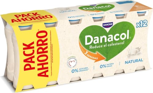 Danone Danacol Leche Fermentada Desnatada Natural sin Azúcar Añadido, 12 x 96ml