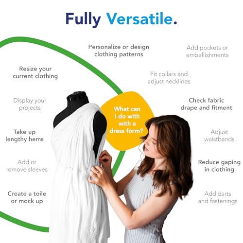 Adjustoform Sew Simple FG306 Adjustable Dress Form Black S-M (US Dress Size 4-12) 8 Part Female Sewing Mannequin + Pin Grip Hem Marker
