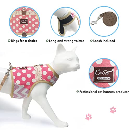 Image of Cat Harness and Leash for Walking Escape Proof, Adjustable Cat Vest Harness, Padded Stylish Cat Walking Jackets, Polka Dot Pink, Medium