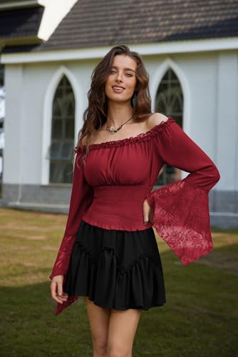 Camisas renacentistas de manga larga con encaje ajustable para mujer 3