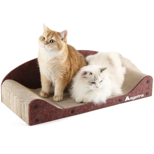 26″ Cardboard Cat Scratcher Bed with Ball Toy & Catnip – Durable Scratch Pad for Indoor Cats, Large Cat Couch & Lounge Bed (Brown, Large)