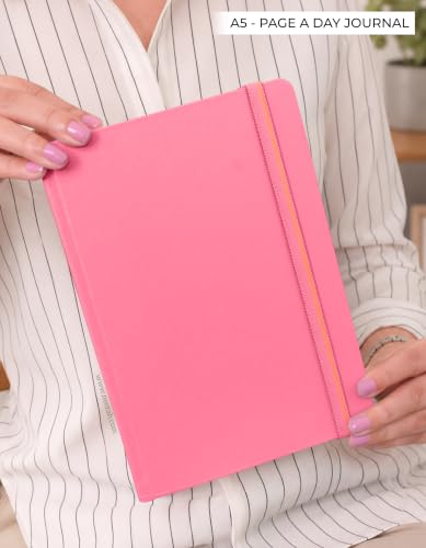 Image of NEORAH -A5 PLAIN | 368 Pages - 110 Gsm |PAGE A DAY JOURNAL (21x14.8 cm)-Hardcover Unruled Notebook |Back Pocket |3 Silk Book Mark - Completely HANDMADE for Journaling,writing- PINK