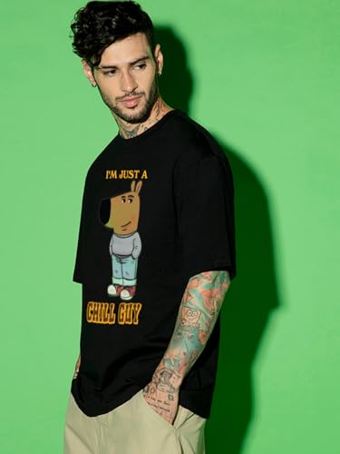Image of Bewakoof Men's Graphic Print Oversized Fit Half Sleeve Round Neck Cotton Jersey T-Shirt