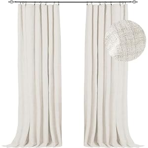 100% Blackout Shield Blackout Curtains for Bedroom 108 inch Length 2 Panels Set, Clip Rings/Rod Pocket Faux Linen Blackout Curtains, Thermal Insulated Curtains for Living Room, Beige, 50Wx108L