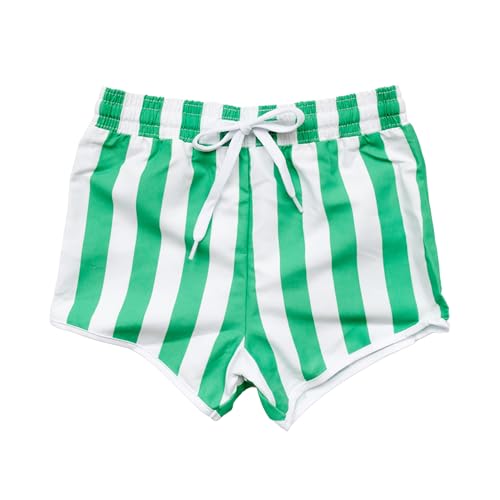 Sisterly Market - Toddler Swim Shorts, Kids/Baby Swimsuit Swimsuit with Stretchy Spandex Liner and Breathable Outer Microfiber Fabric, Baby Boy Bathing Suit Ages 18 Month to 2 Year, Green Stripes