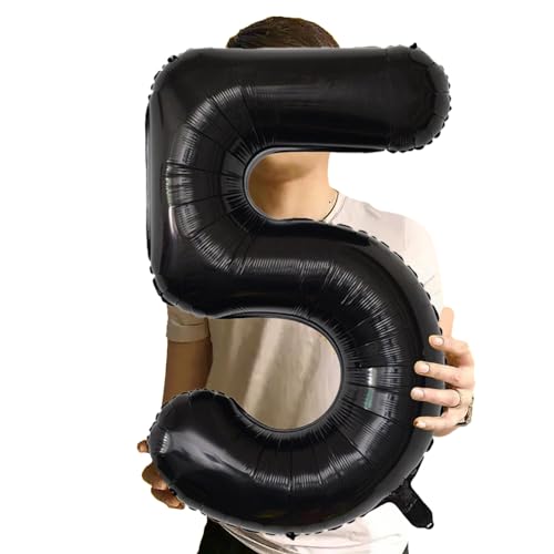 Image of Number Balloons Black Party Balloon - Giant Number 5 Balloon, 40 Inch Large Balloon for Birthday Decorations, Black Party Supplies for Men Women