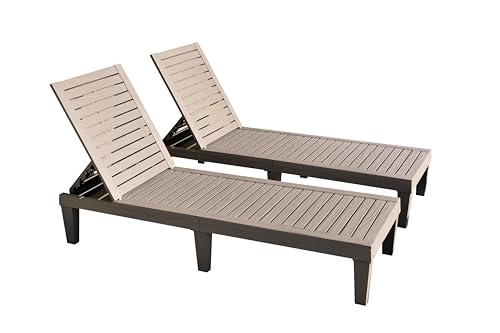 NICE C - Nice C Lounge Chair, Outdoor Lounge Chair, Pool Lounge Chair, Pool Lounge, Lounger, Outdoor Lounger, Patio Chaise, 5-Reclining Level, Waterproof Wood Texture Design, Up to 330 lbs (Two)