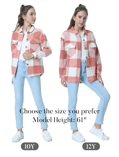 Image of Mebius Girls Shacket Jacket Long Sleeve Plaid /Corduroy Color Block Button Down Casual Collared Shirt with Pocket