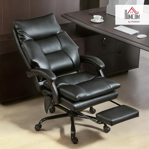 Miniatura 2 de Homcom Silla De Escritorio Con Soporte Lumbar Inflable, Tapizada En Pu, Silla De Oficina Giratoria Con Reposapiés, Respaldo Reclinable, Respaldo Alto, Altura Ajustable, Negro