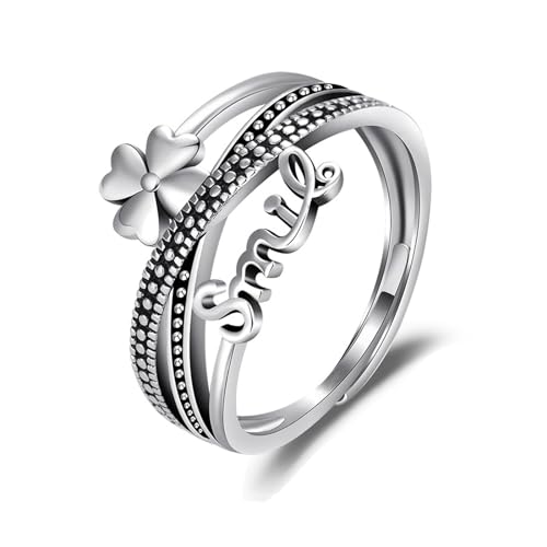 Women 4 Leaves Clover Adjustable Ring for Birthday Wedding