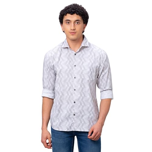 Image of Park Avenue Men's Slim Fit Pure Cotton Full Sleeve Cutaway Collar Solid Pattern Blue Casual Shirt
