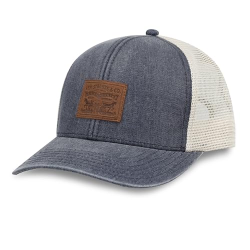 Denim Trucker Hat with Suede Patch, Navy, One Size