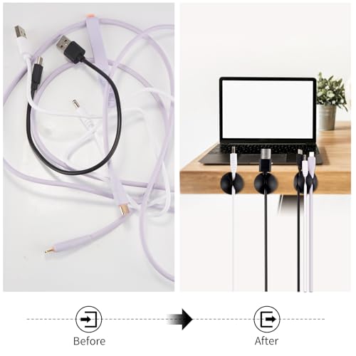 Organizador Adhesivo para Cables, 16 unidades, sujetadores negros para cables de escritorio, debajo de computadora, clips resistentes para gestión de cables en oficina en casa, TV, auto, mouse y mesita de noche miniatura 4