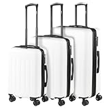 SKPAT - Juego de Maletas de Viaje Ligeras 3 Pzs. Set Trolley ABS 4 Ruedas Cabina + Mediana + Grande Ríidas y Resistentes. Conjunto Equipaje Avión. Candado TSA 175100, Color Blanco Milk