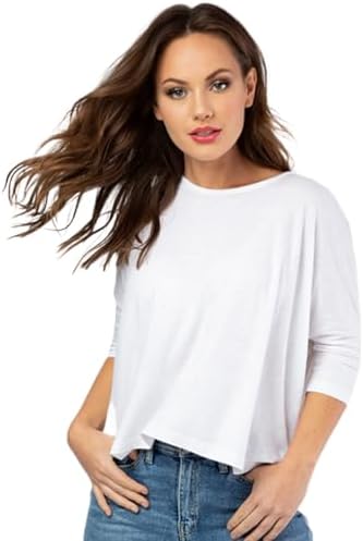 Blusa Feminina Larga com Gola Careca e Manga Longa na Cor Branca