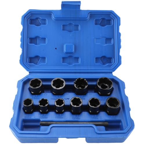 YWHWXB Nut Extractor Socket Set Impact Bolt & Nut Remover Set Twist Sockets 9mm 10mm 11mm 12mm 13mm 14mm 15mm 16mm 17mm 19mm to Remove Nuts & Screws, Damage, Freeze, Rust, Rounded Bolts