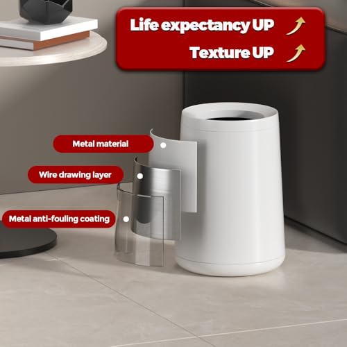 Image of 10L /2.6 Gallon Metal Trash Can,Conical Garbage Can with Top Opening for Bathroom,Bedroom,Hotel,Kitchen,RV (White)