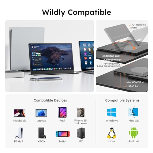 Image of 15.6 inch Portable Monitor with Smart Cover, FHD 1080P IPS Travel Monitor for Laptop, Built-in Speaker& Stand, USB-C&Mini HDMI Screen Extender for Laptop Mac PC Phone Xbox PS4 /5 Switch with Stand Case