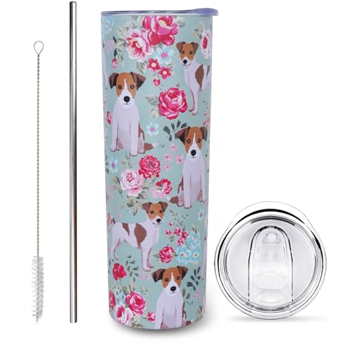 sxmluedn Jack Russell Terrier Gifts for Women Cute Dog Tumbler Coffee Cup for Women Jack Russell Terrier Travel Mug 20 Oz Stainless Steel Insulated Water Bottle With Lid and Straw